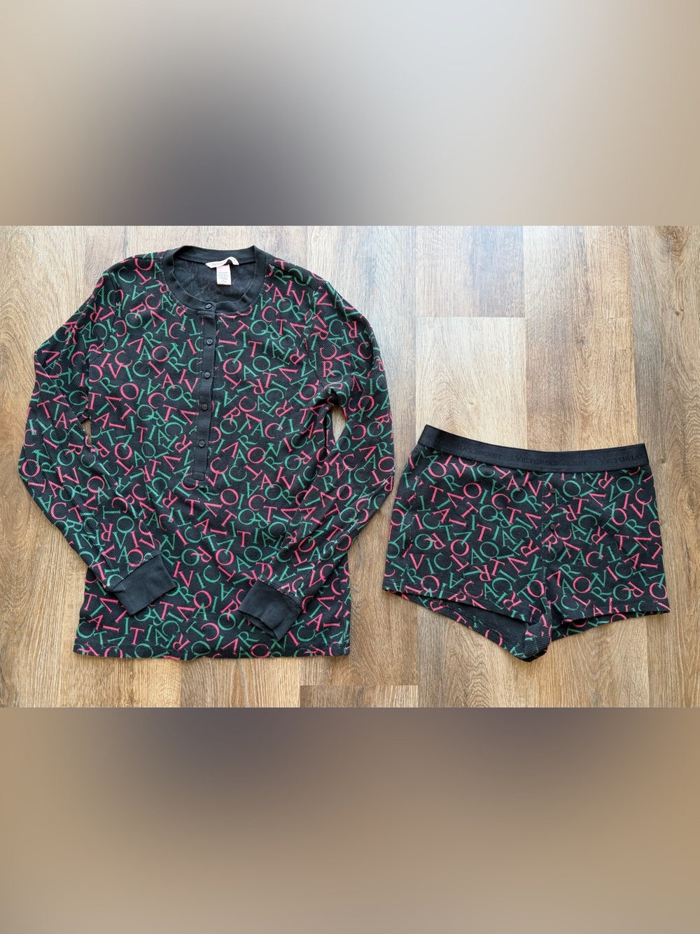 VICTORIA’S SECRET | Tossed Logo Thermal Pajama Set | Henley Sleep | Lounge Set